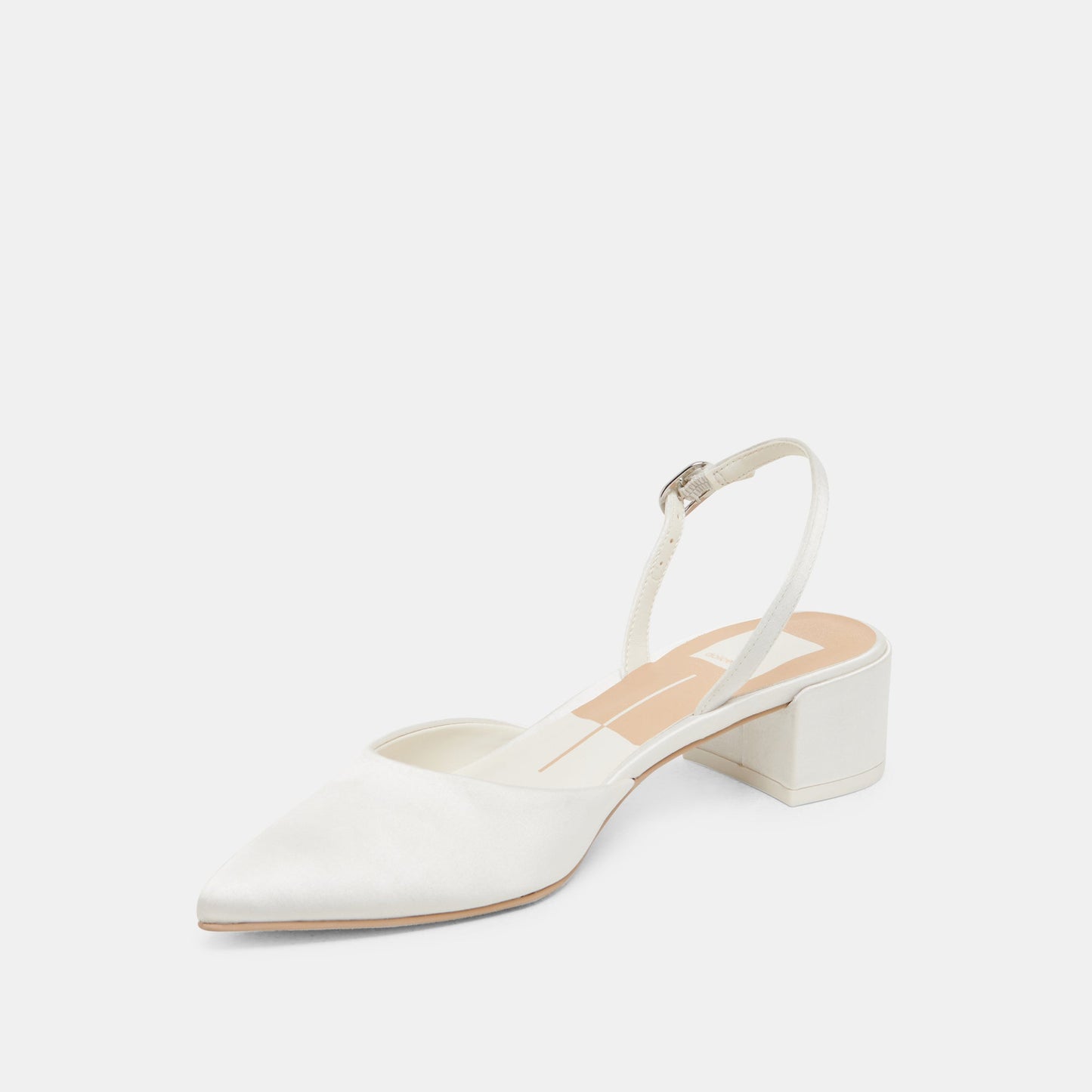 Carel Wide True White Satin Heels