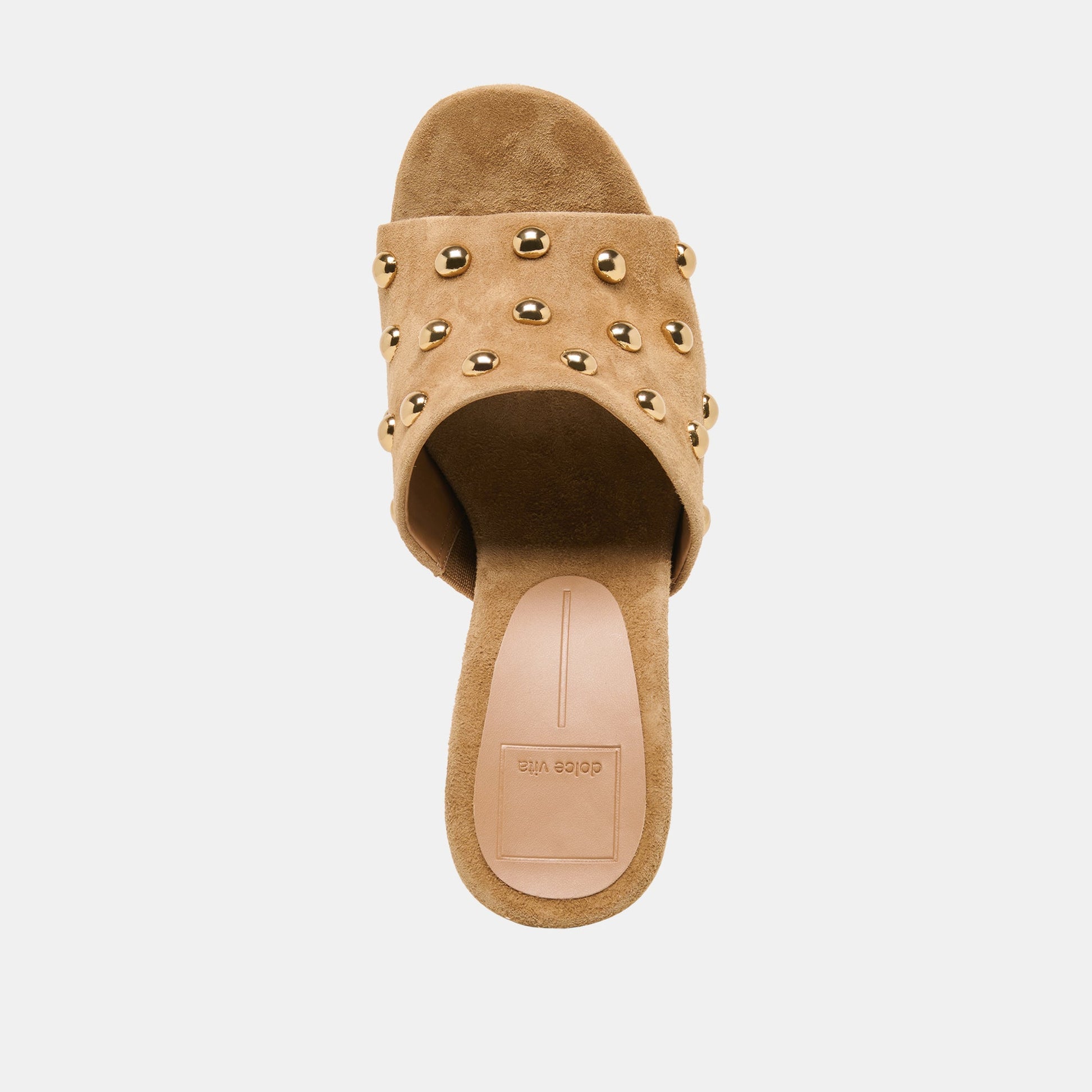 Holta Stud Lt Brown Suede Wedges
