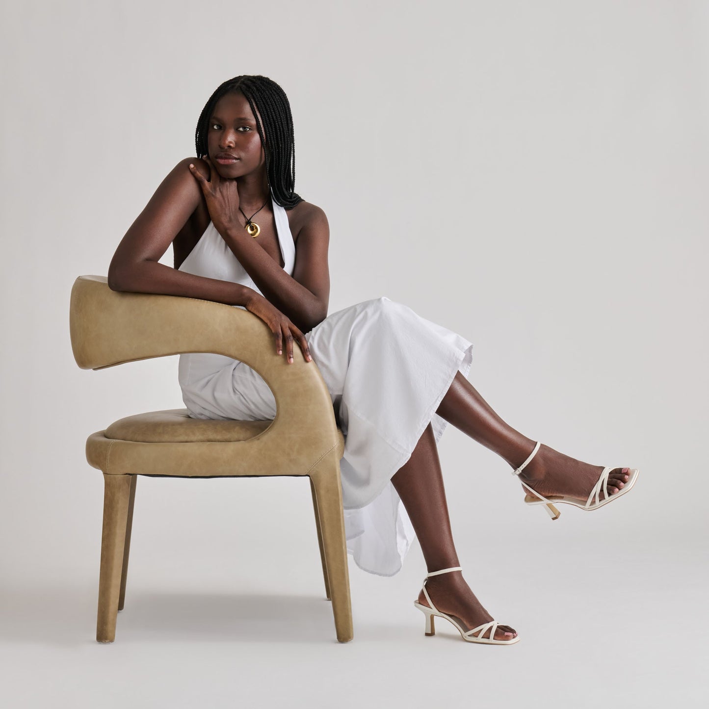 Manji True White Leather Heels