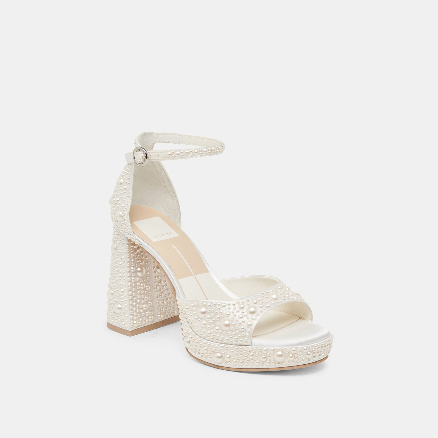 PANDRO PEARL WIDE HEELS TRUE WHITE SATIN
 – Dolce Vita