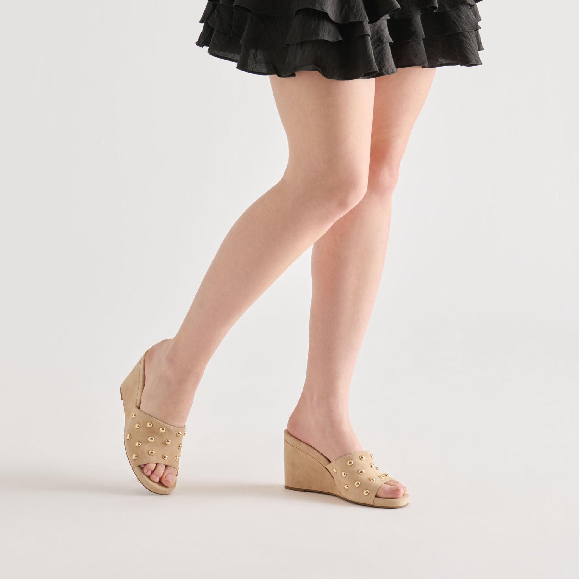 Holta Stud Camel Suede Wedges