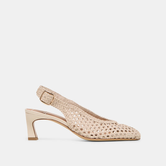 REMLA Bone Woven Leather Peep-Toe Kitten Heel