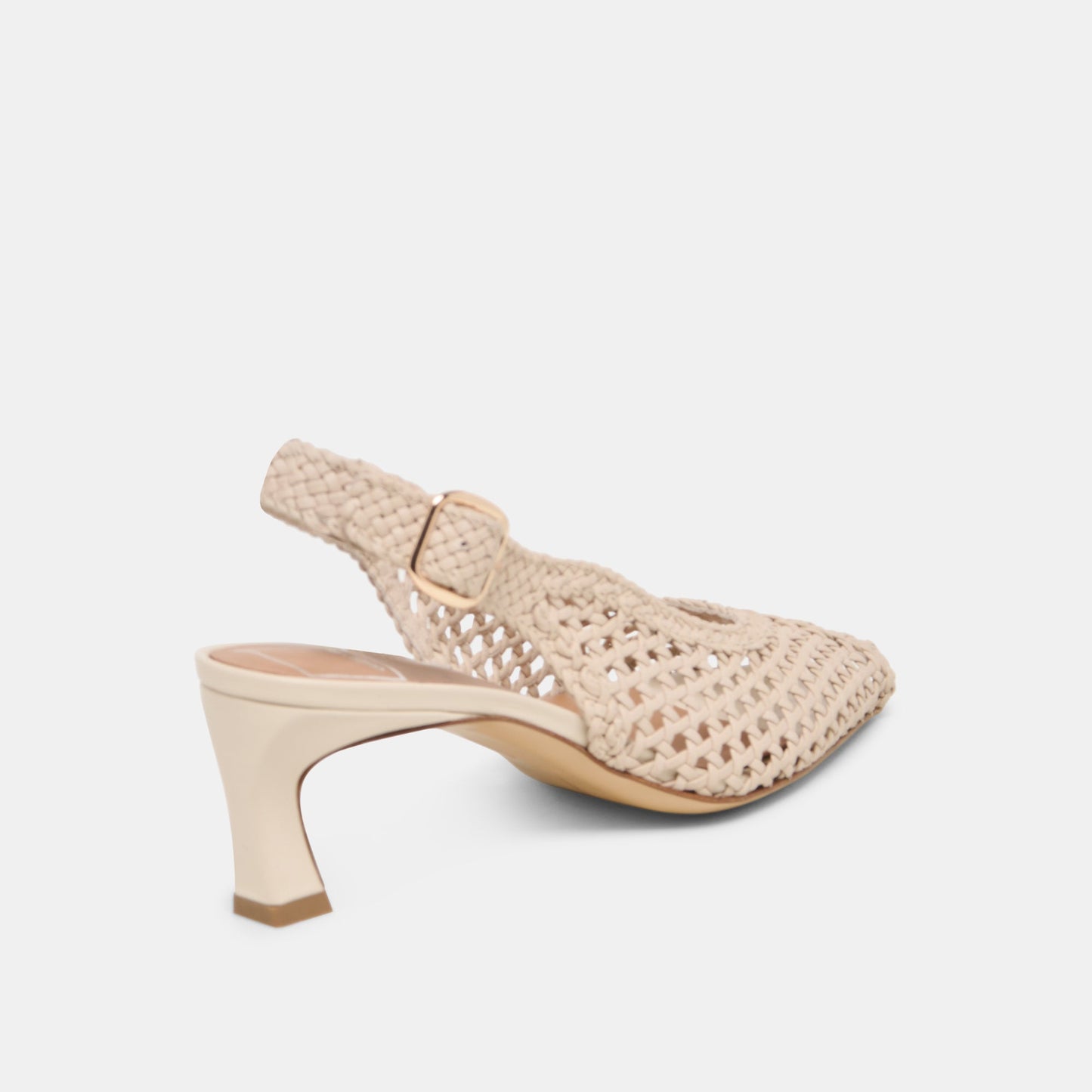 REMLA Bone Woven Leather Peep-Toe Kitten Heel