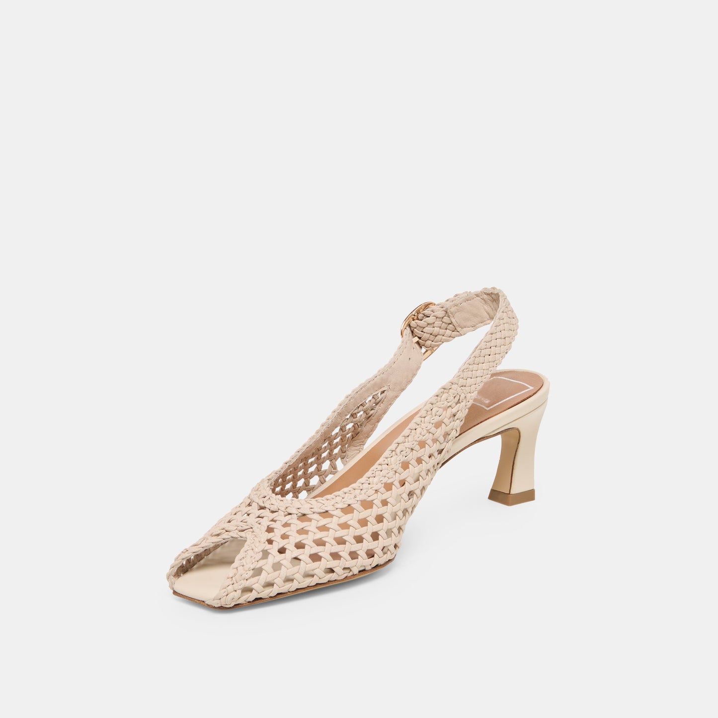 REMLA Bone Woven Leather Peep-Toe Kitten Heel