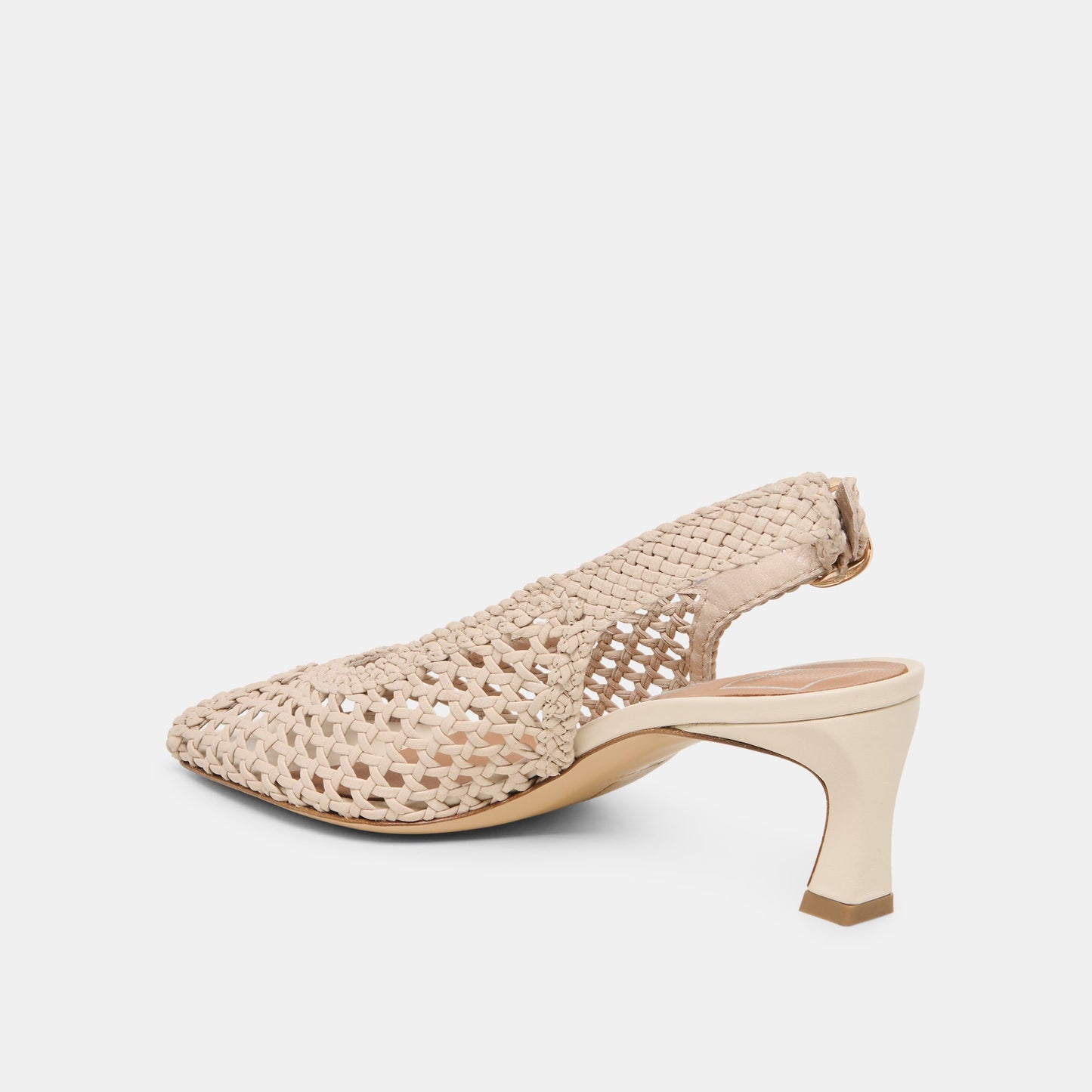 REMLA Bone Woven Leather Peep-Toe Kitten Heel