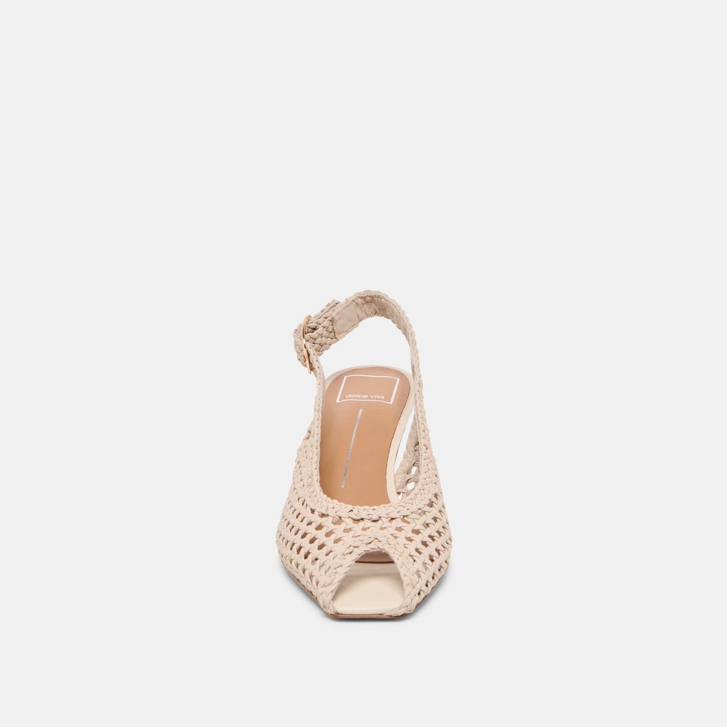 REMLA Bone Woven Leather Peep-Toe Kitten Heel