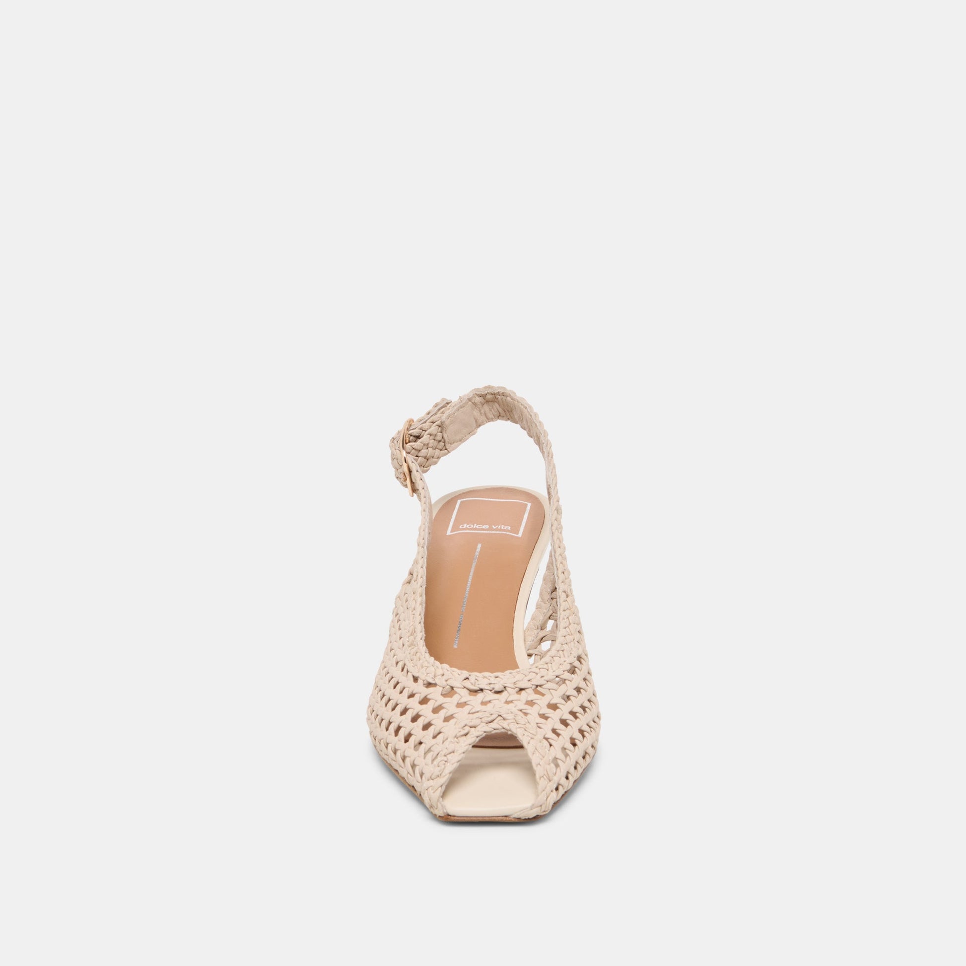 REMLA Bone Woven Leather Peep-Toe Kitten Heel