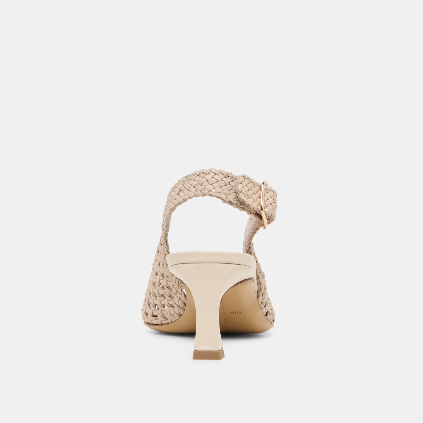 REMLA Bone Woven Leather Peep-Toe Kitten Heel