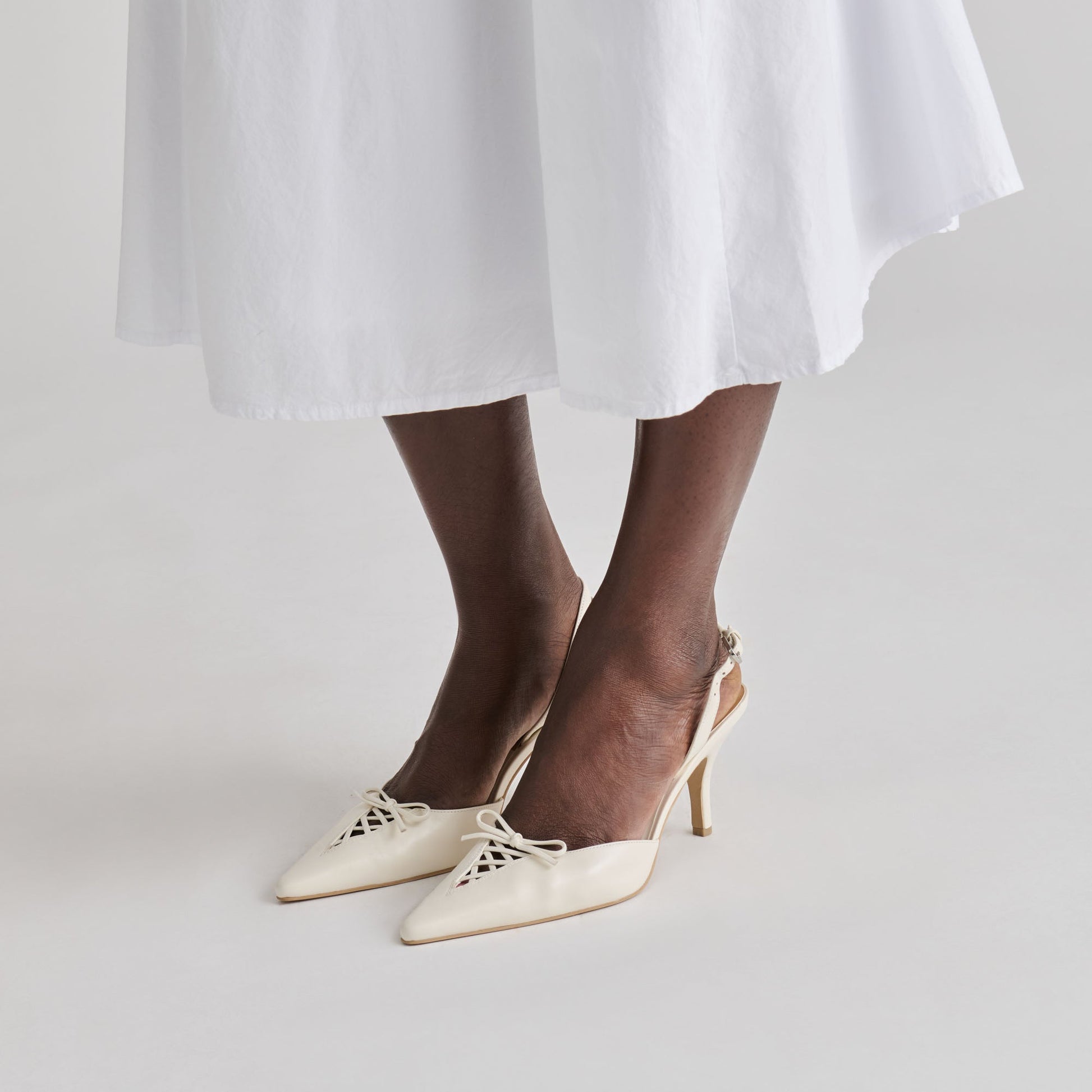 Hamya White Leather Heels