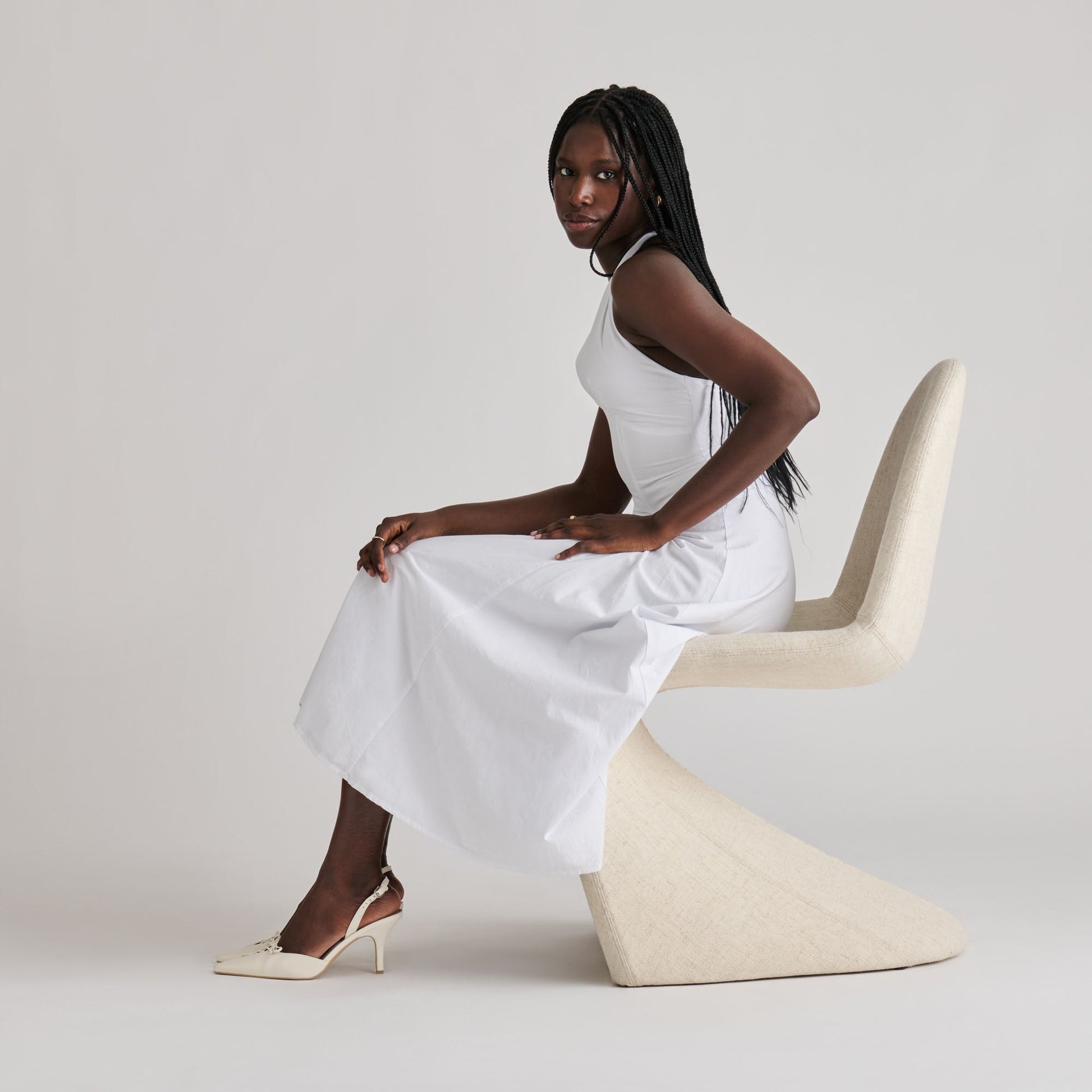 Hamya White Leather Heels