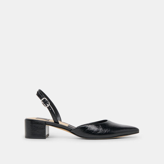Carel Wide Midnight Crinkle Patent Leather Heels