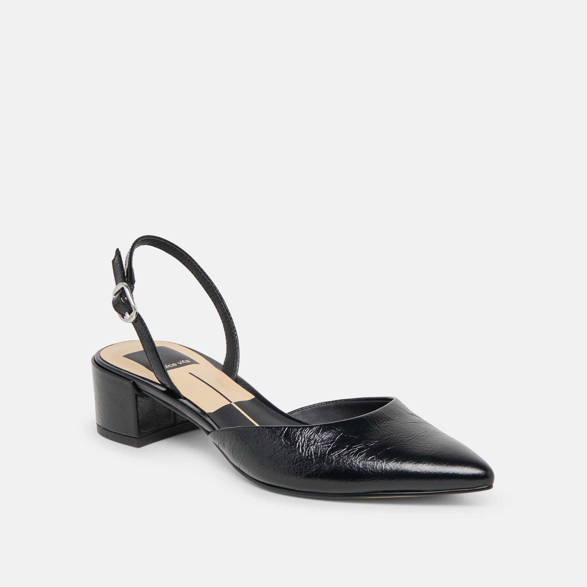 Carel Wide Midnight Crinkle Patent Leather Heels