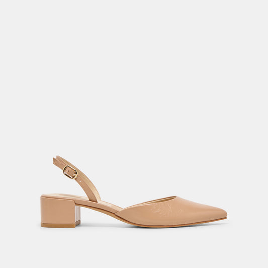 Carel Lt Tan Crinkle Patent Leather Heels