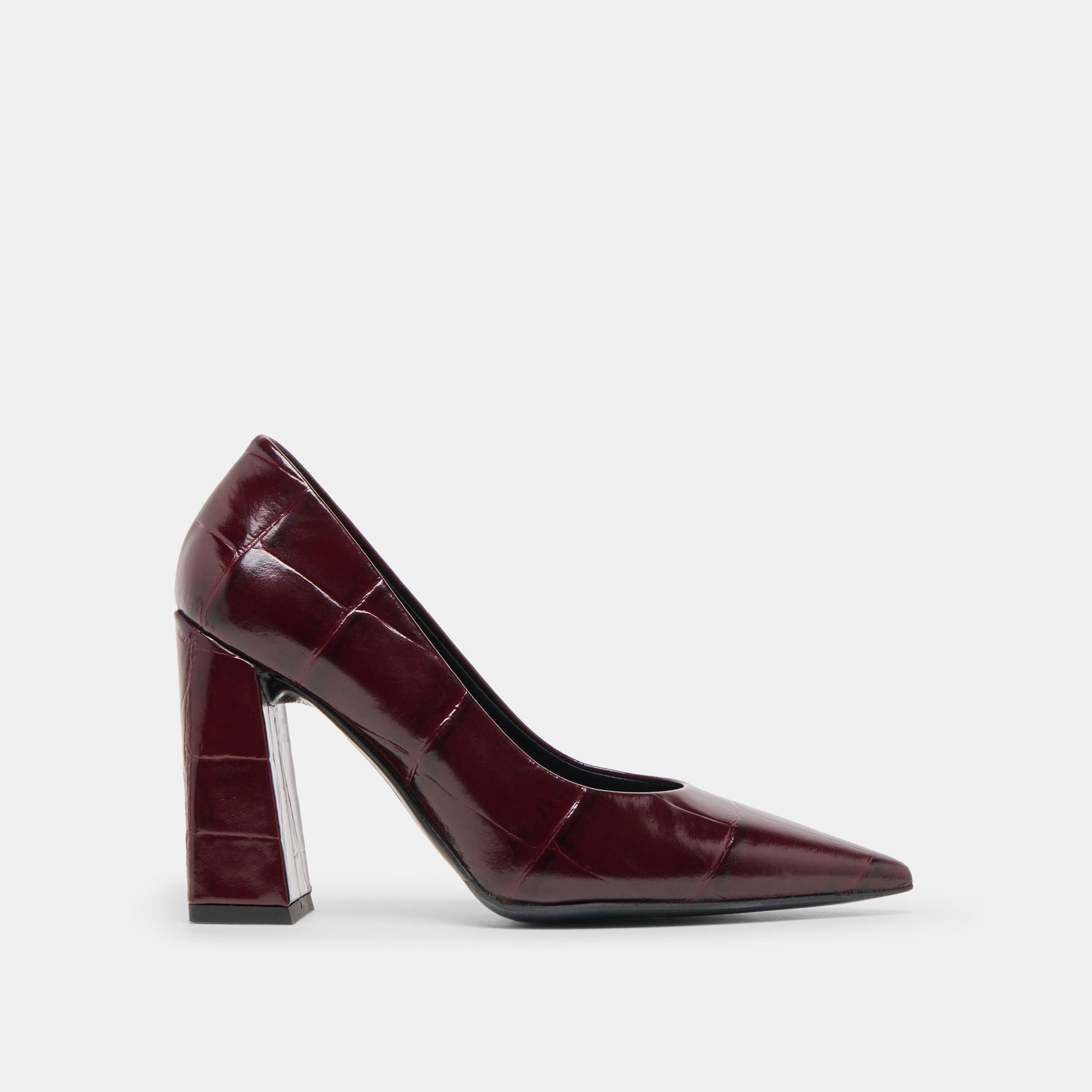 Misty Burgundy Croco Embossed Leather Heels