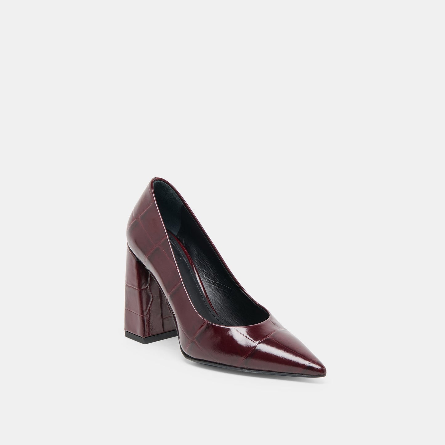 Misty Burgundy Croco Embossed Leather Heels