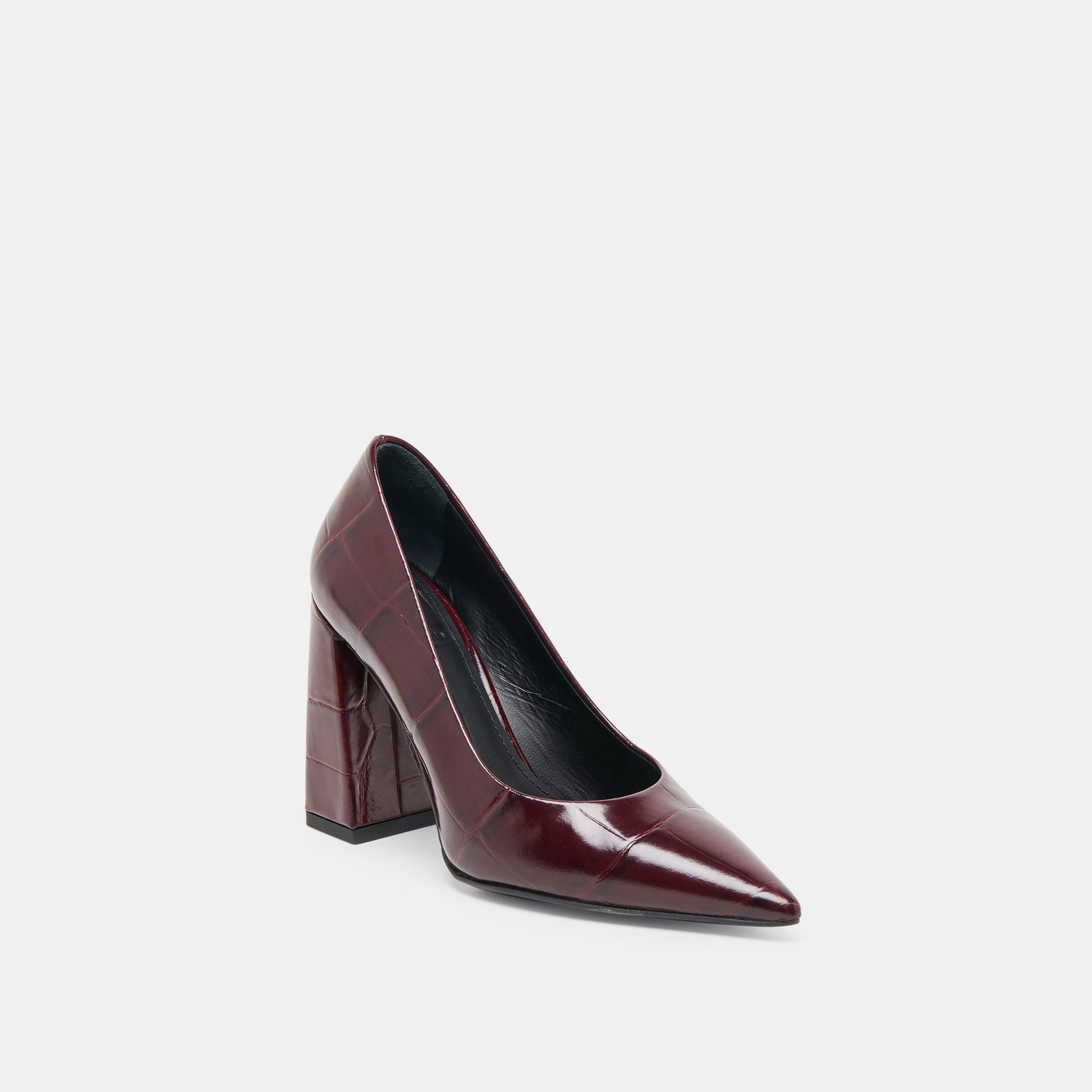 Misty Burgundy Croco Embossed Leather Heels
