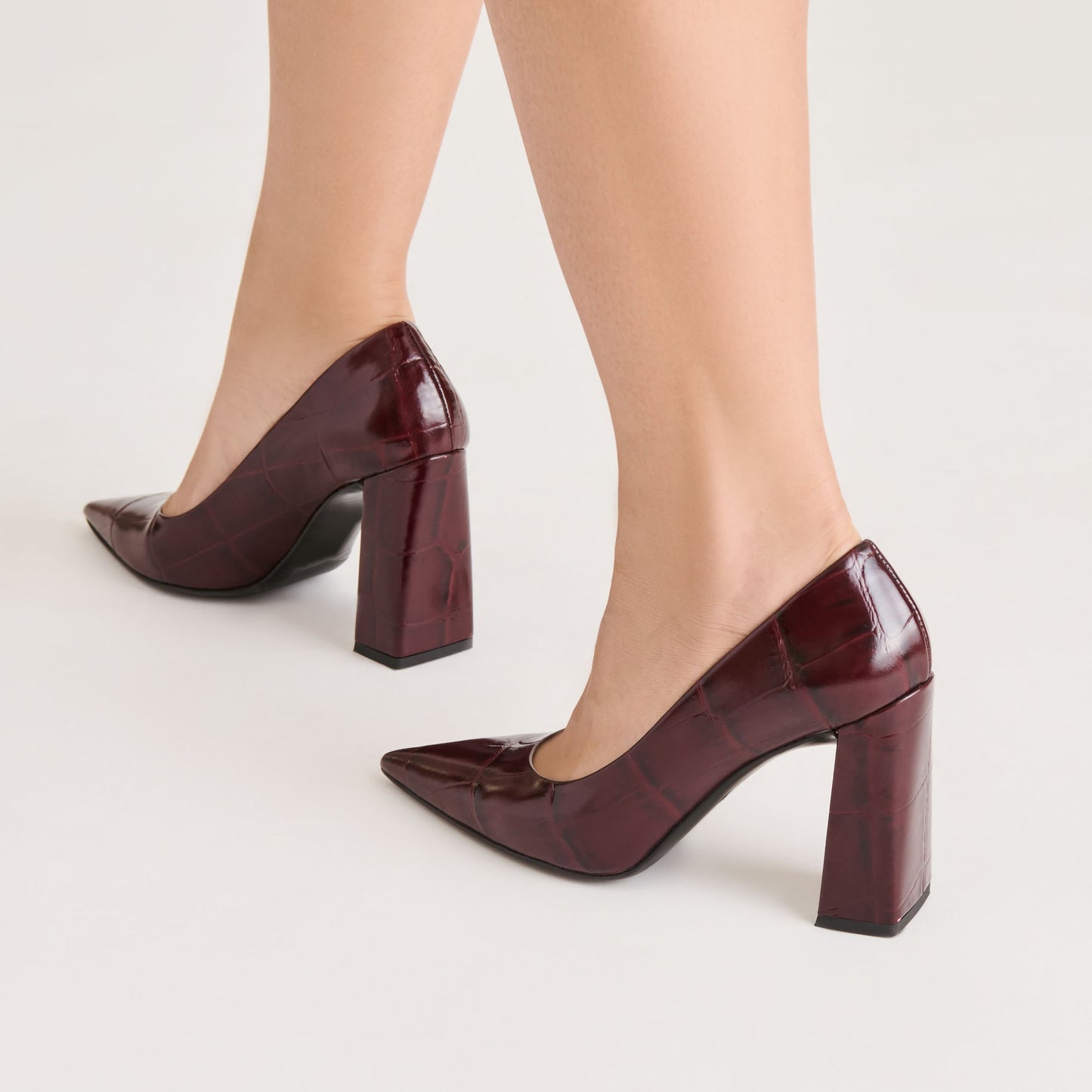 Misty Burgundy Croco Embossed Leather Heels