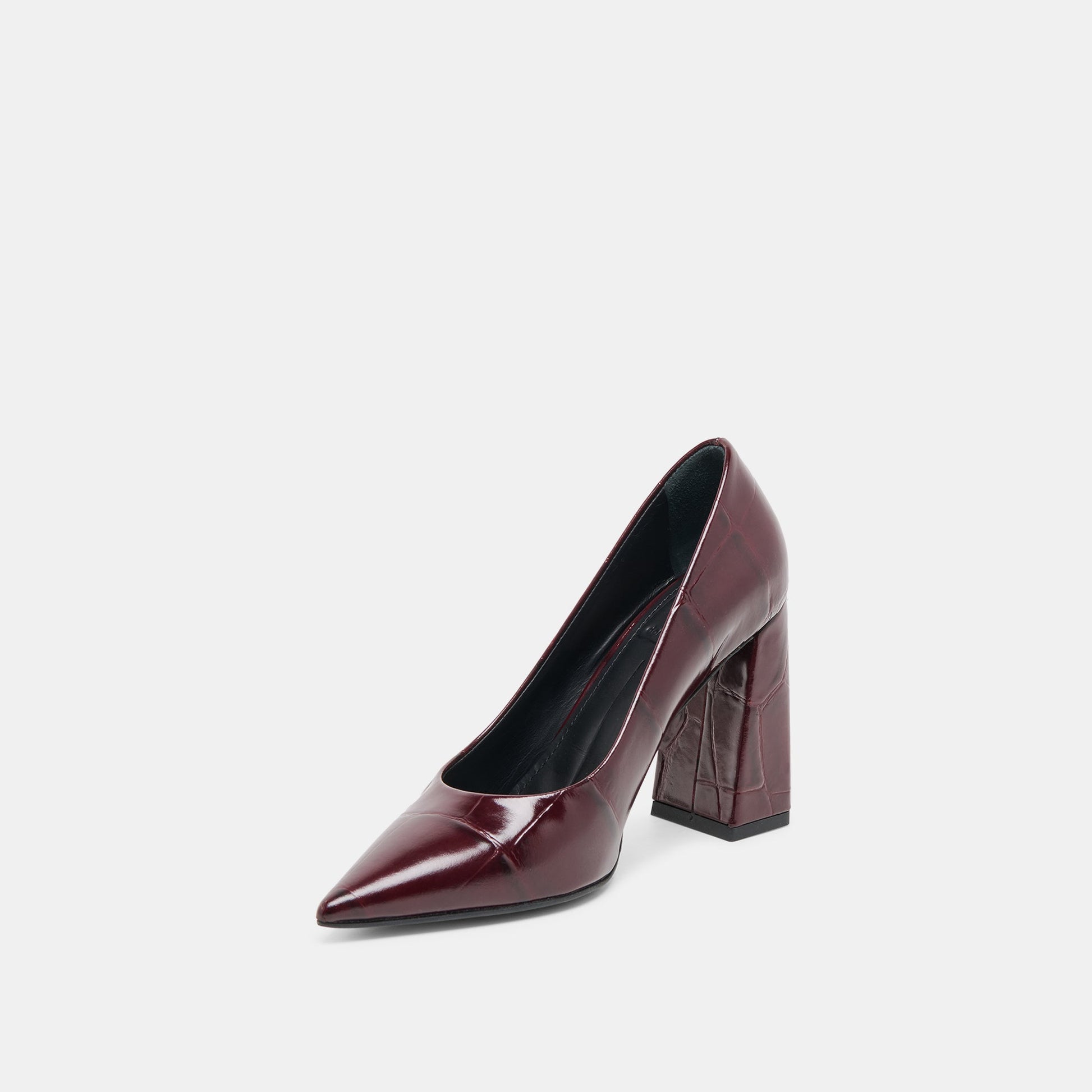 Misty Burgundy Croco Embossed Leather Heels