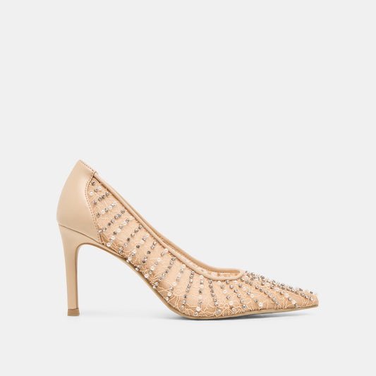 Kashe Pearl Blush Lace Mesh Heels