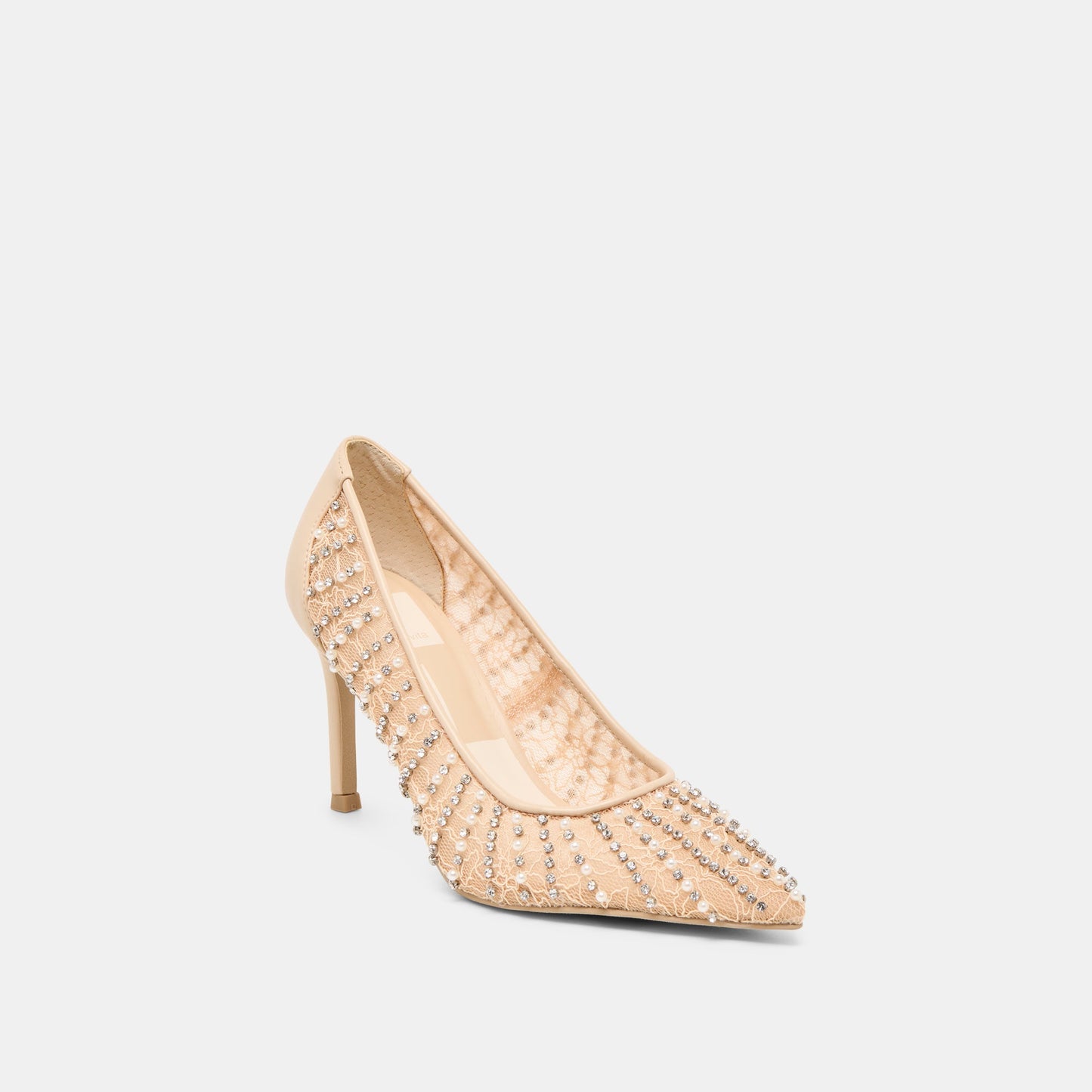 Kashe Pearl Blush Lace Mesh Heels