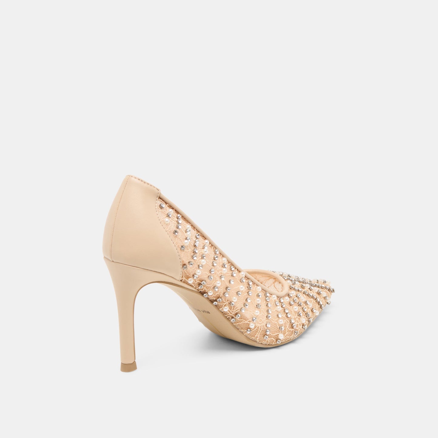 Kashe Pearl Blush Lace Mesh Heels