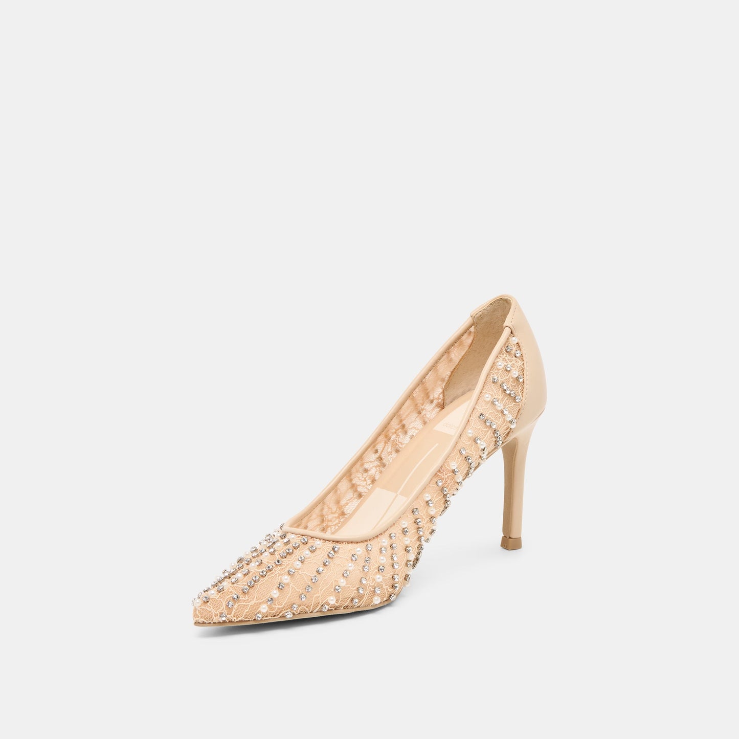 Kashe Pearl Blush Lace Mesh Heels