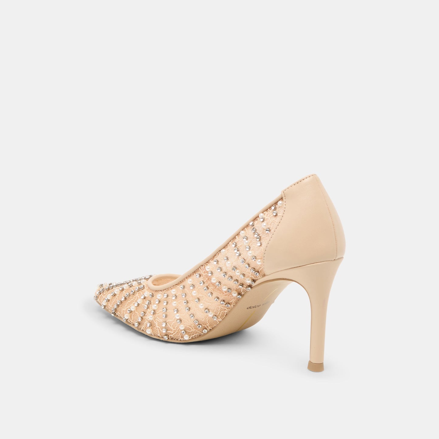 Kashe Pearl Blush Lace Mesh Heels