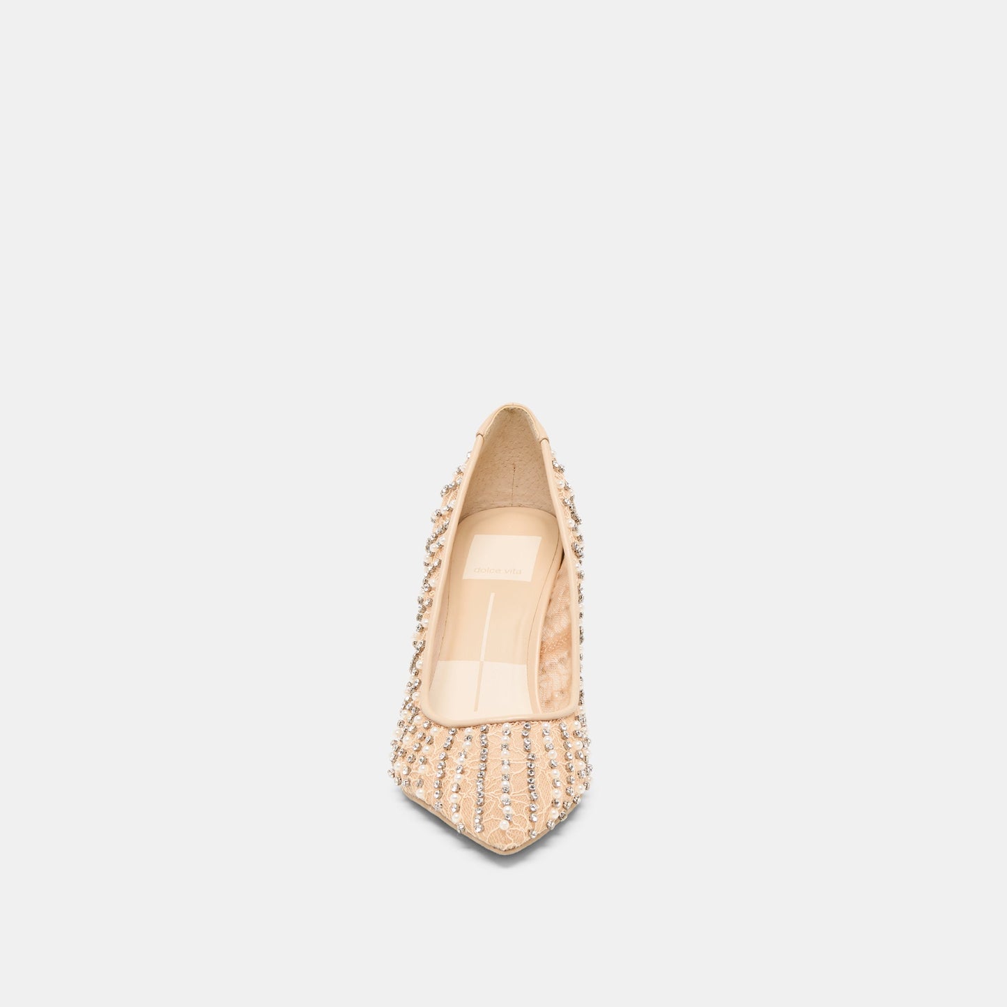 Kashe Pearl Blush Lace Mesh Heels