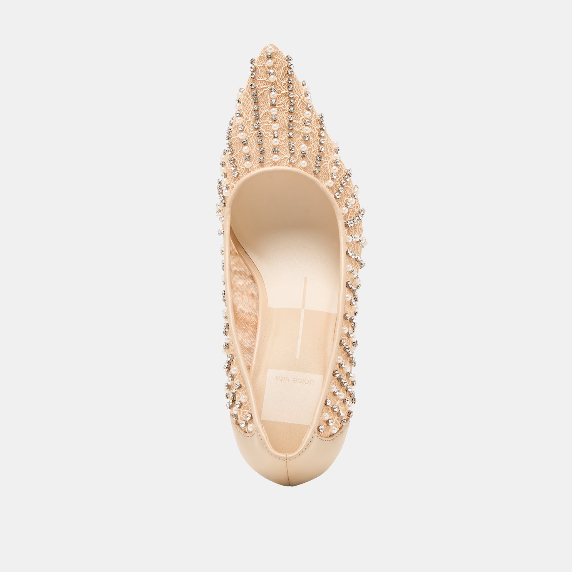 Kashe Pearl Blush Lace Mesh Heels