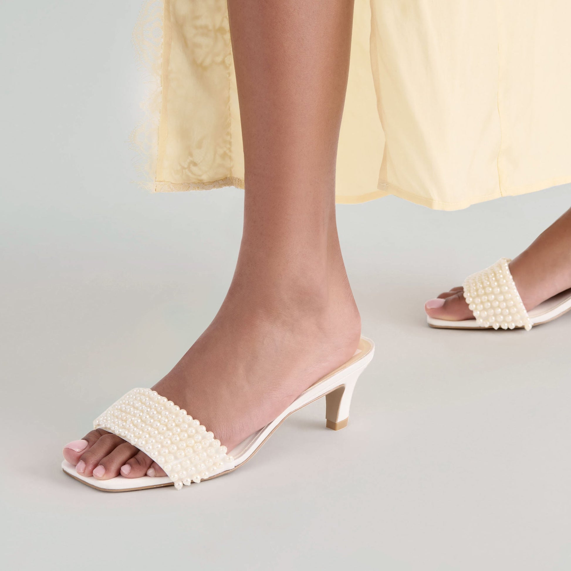 Rexa Pearl Off White Satin Heels