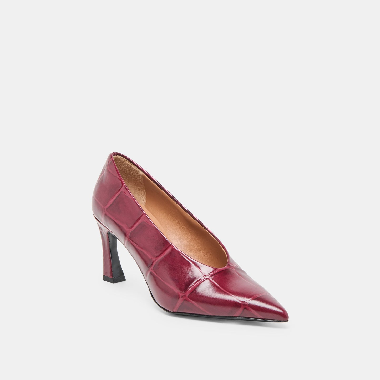 Midge Burgundy Croco Embossed Leather Heels