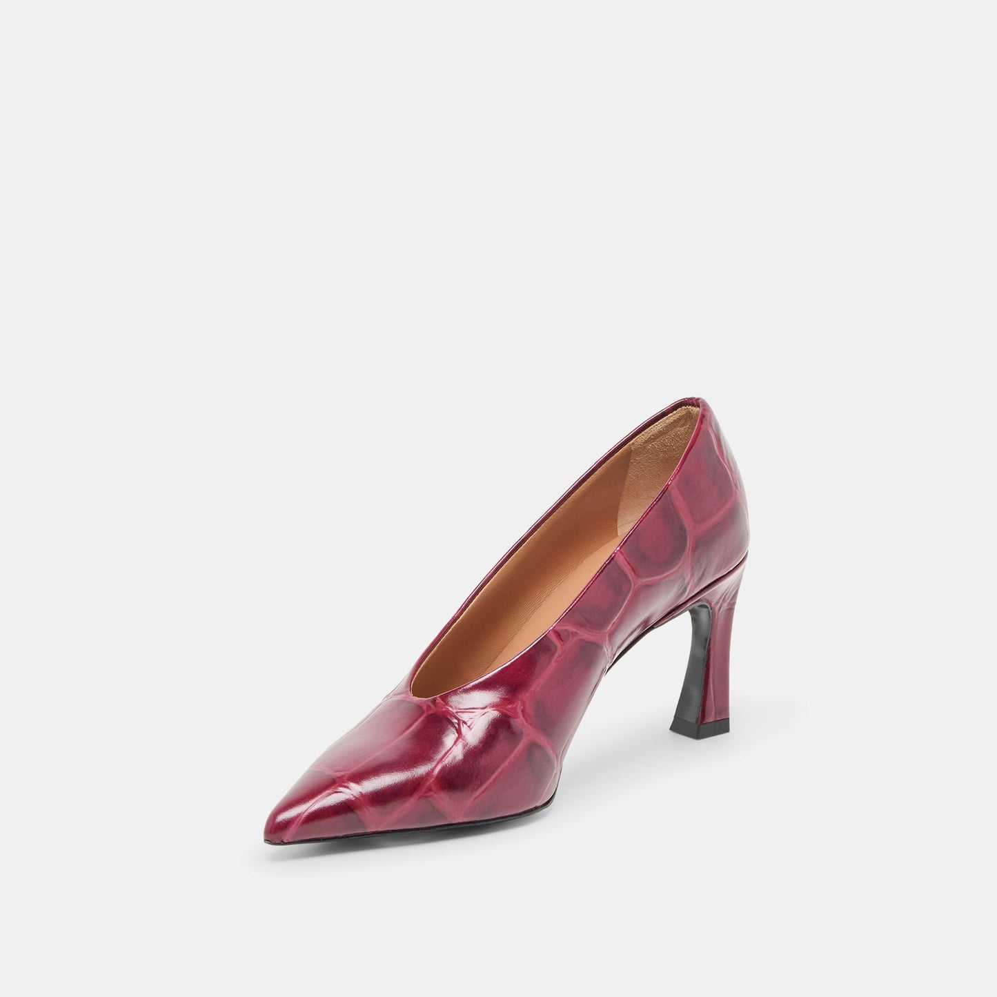 Midge Burgundy Croco Embossed Leather Heels