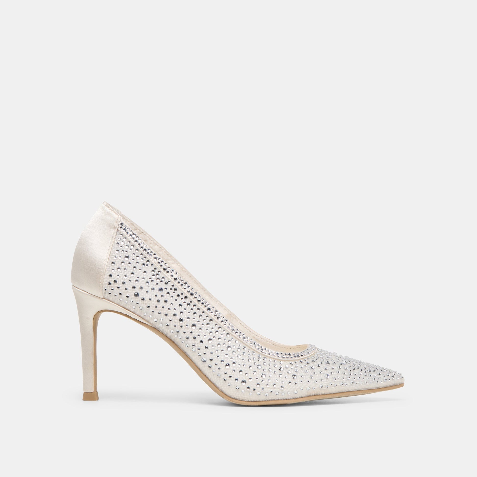 Kashe Crystal White Mesh Heels