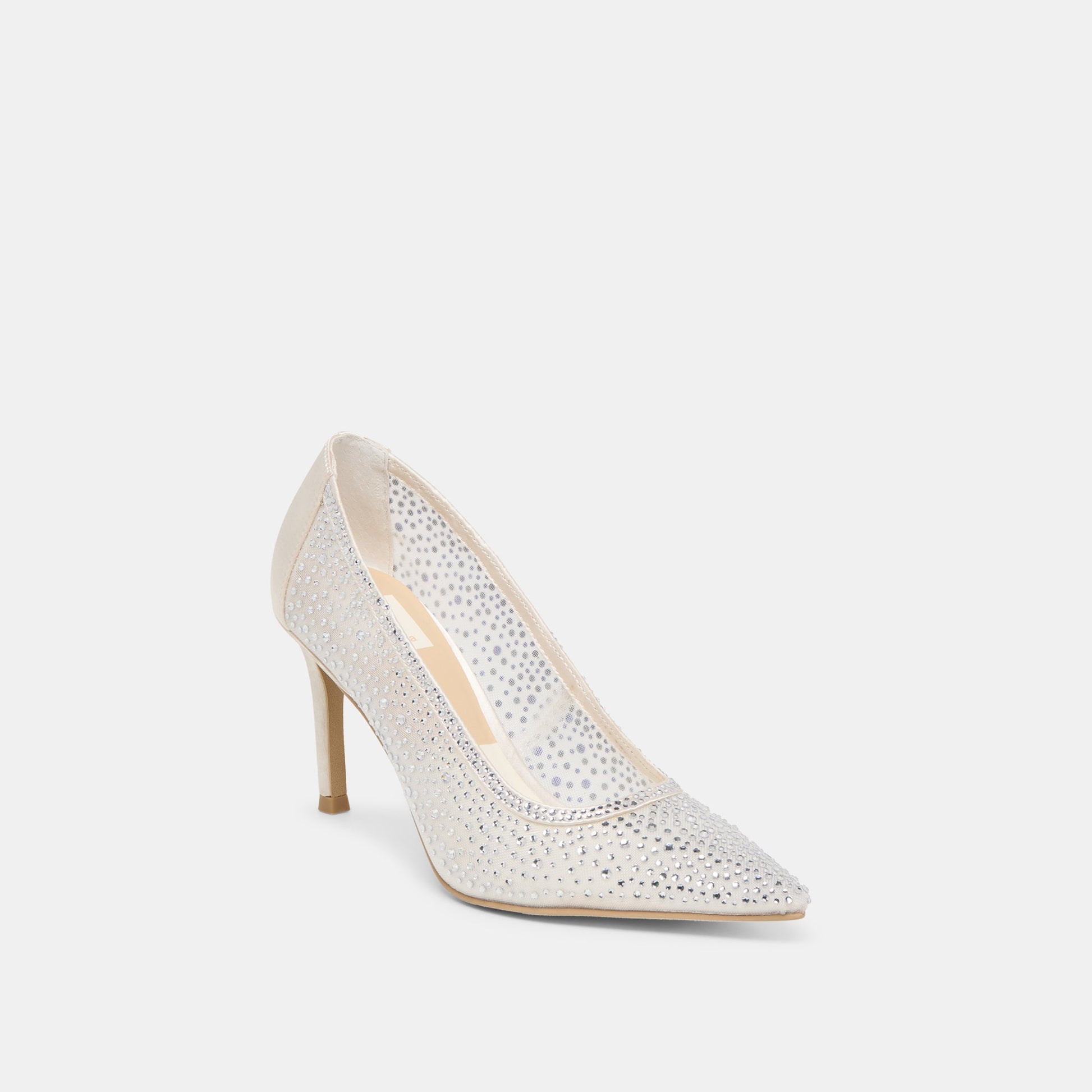 Kashe Crystal White Mesh Heels
