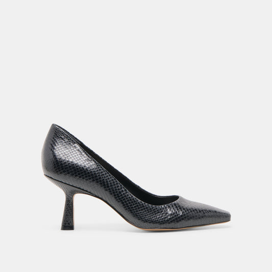 Briona Onyx Embossed Leather Heels