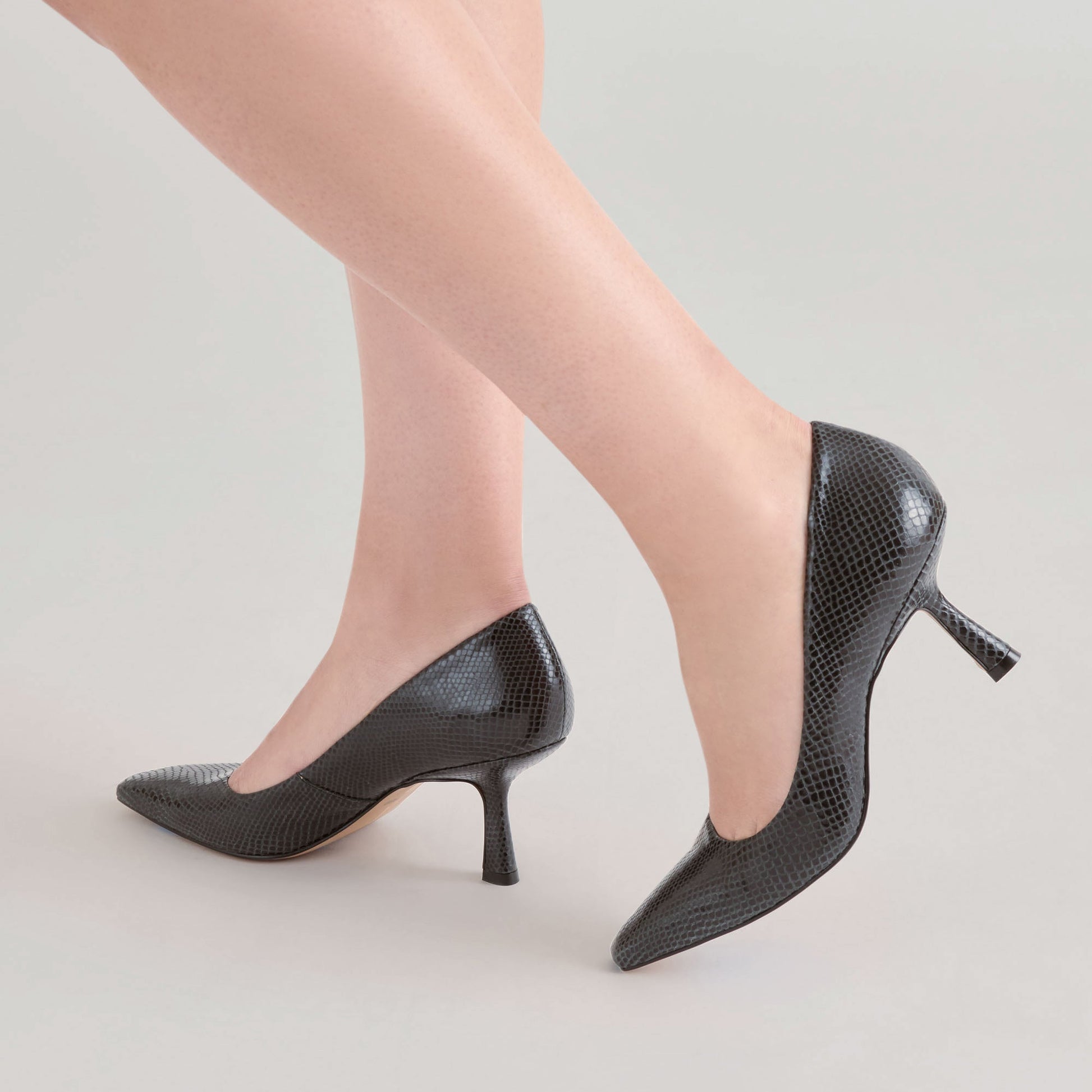Briona Onyx Embossed Leather Heels