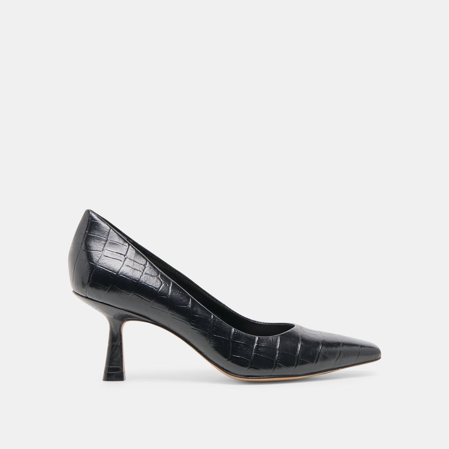Briona Noir Croco Embossed Leather Heels