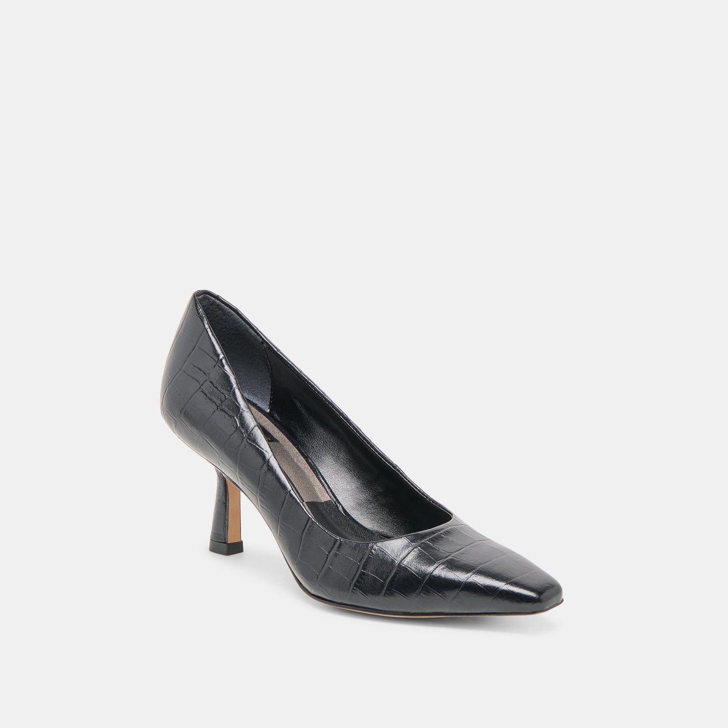 Briona Noir Croco Embossed Leather Heels
