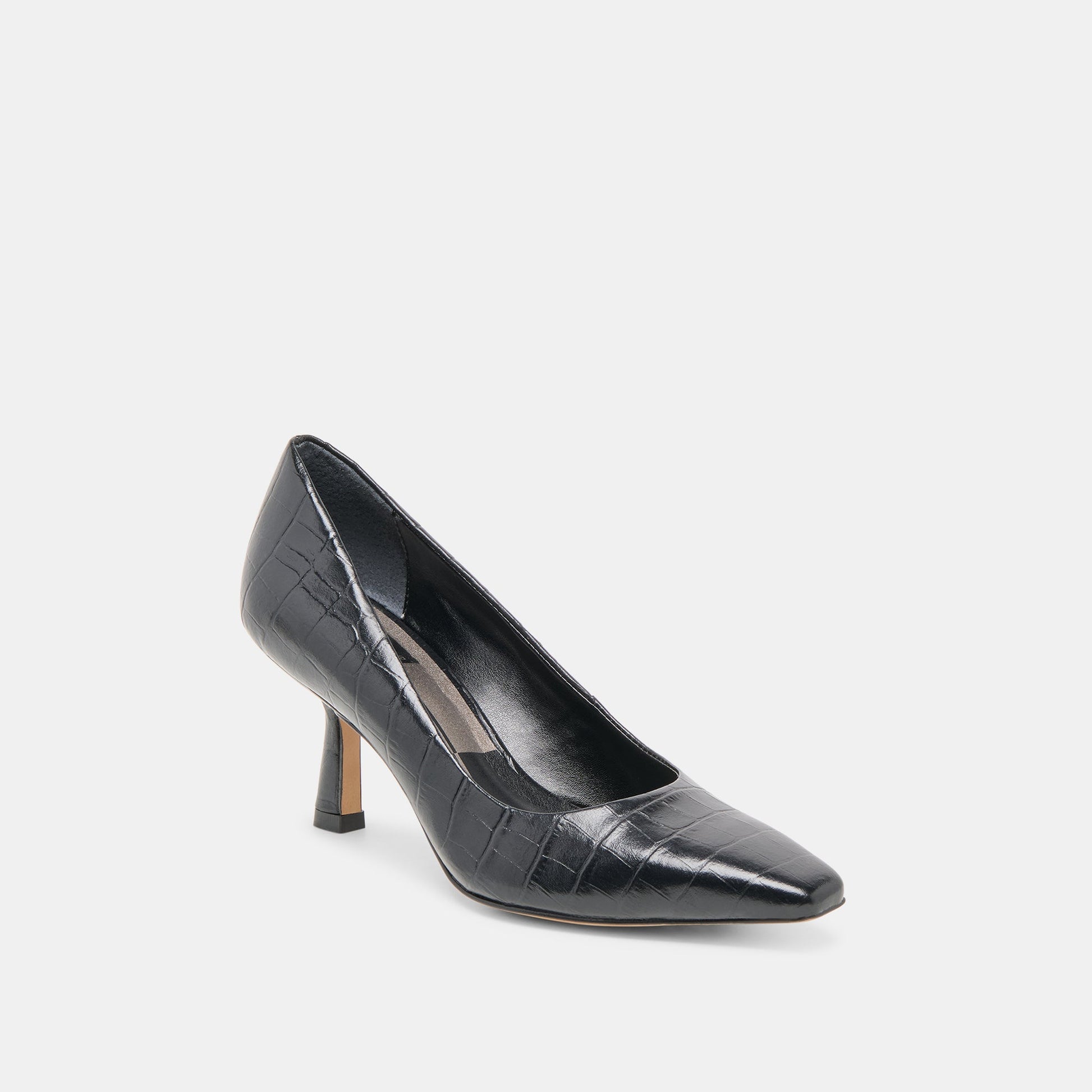 Briona Noir Croco Embossed Leather Heels