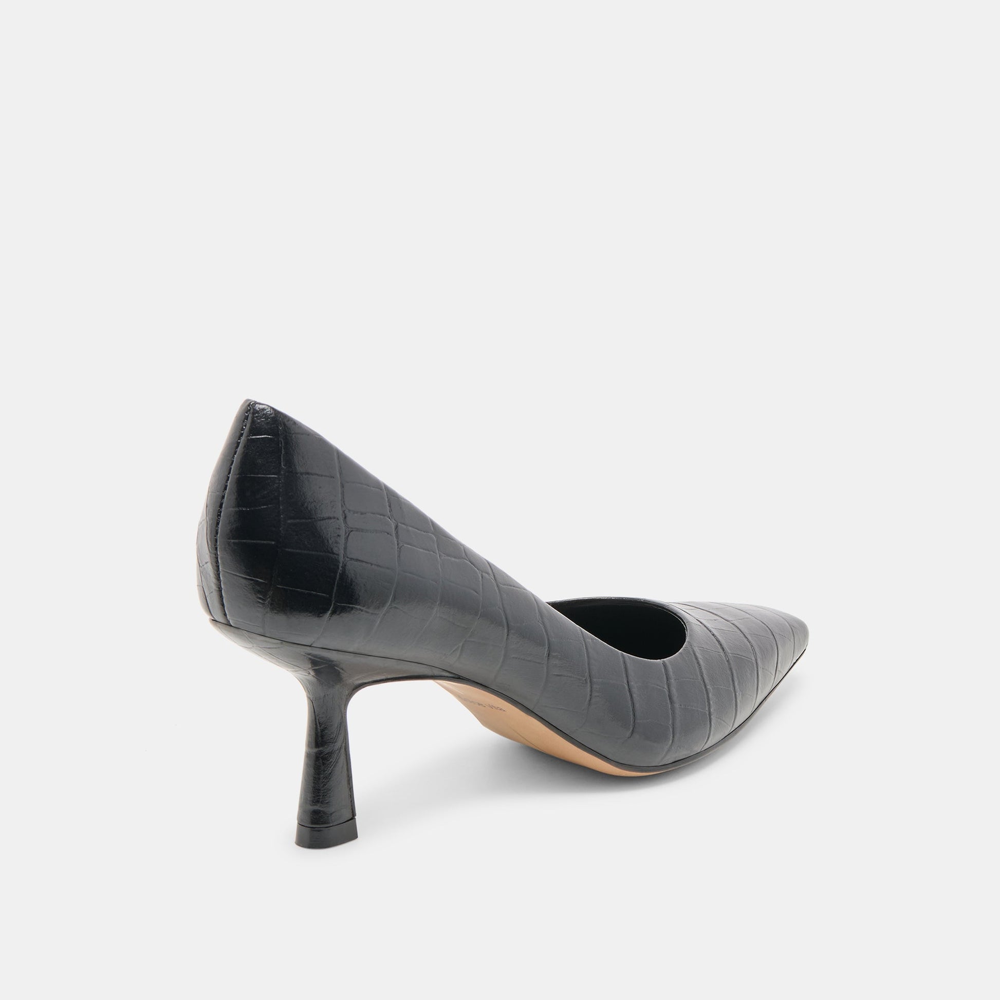 Briona Noir Croco Embossed Leather Heels