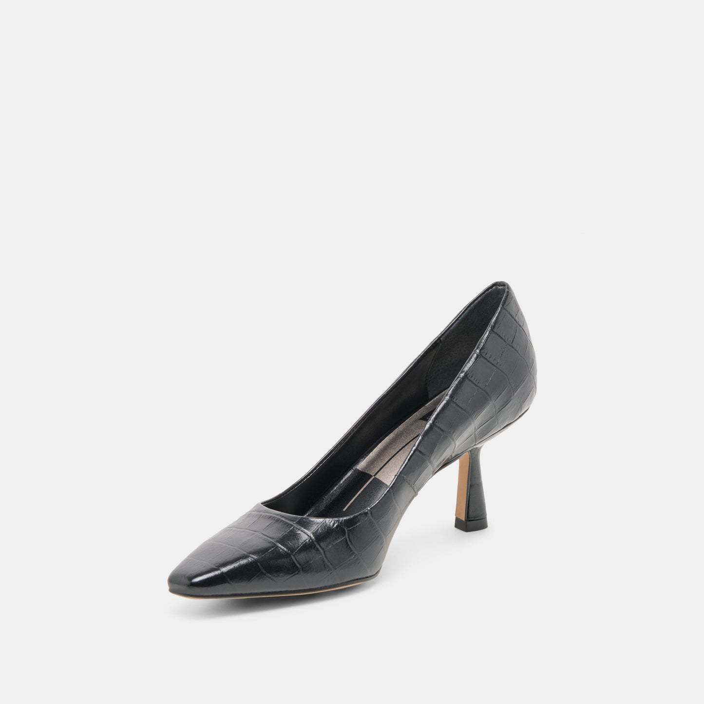 Briona Noir Croco Embossed Leather Heels