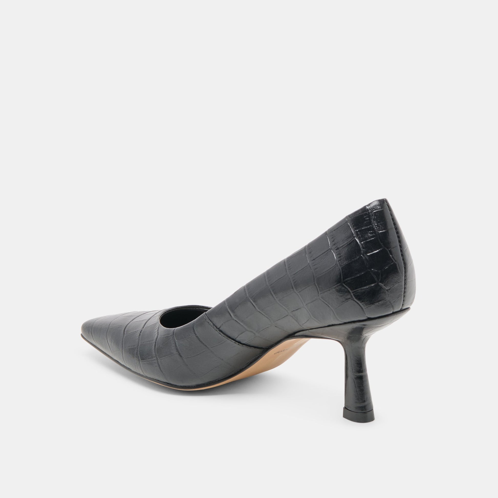 Briona Noir Croco Embossed Leather Heels
