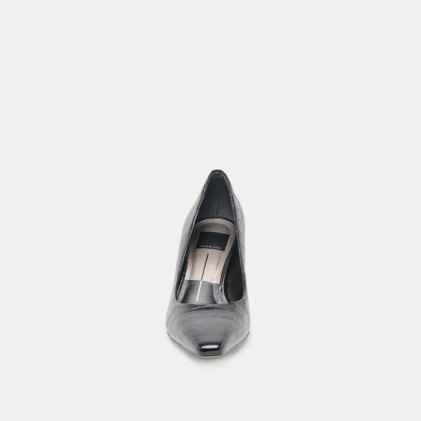 Briona Noir Croco Embossed Leather Heels