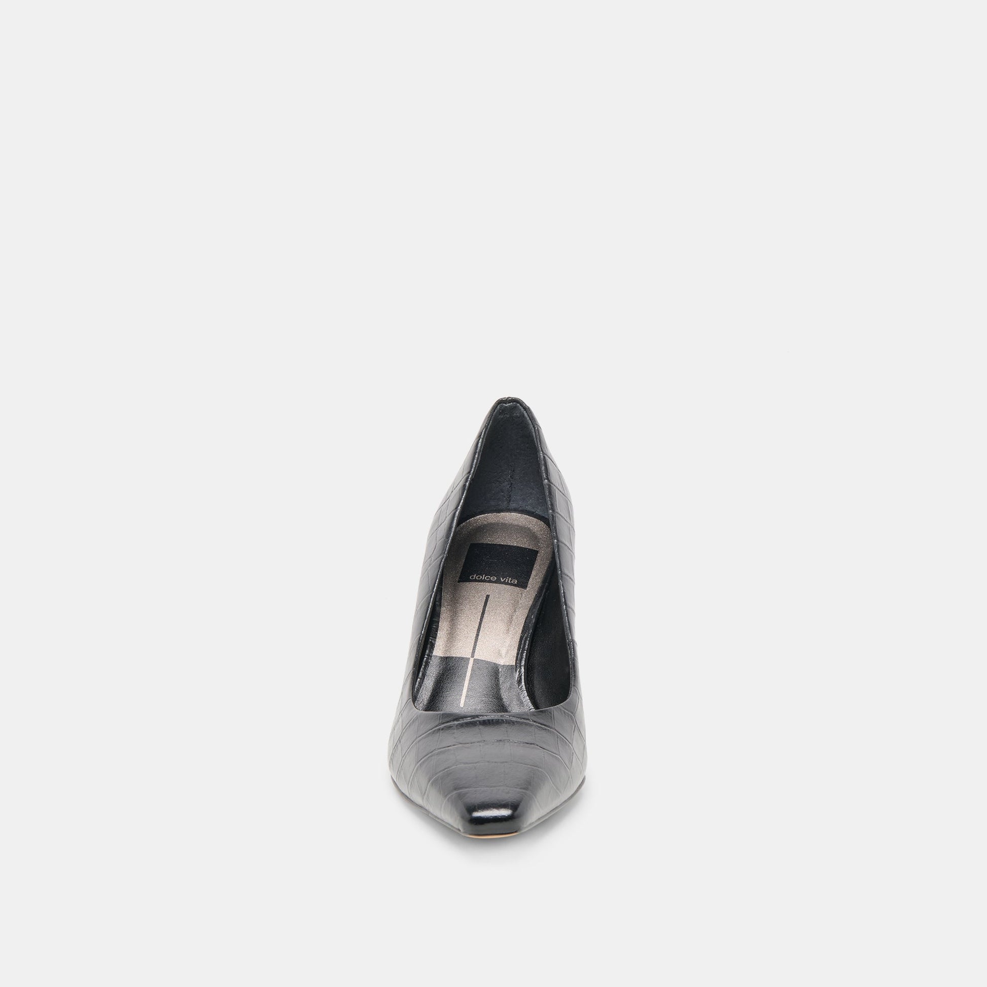 Briona Noir Croco Embossed Leather Heels