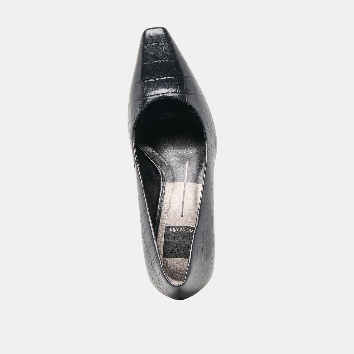 Briona Noir Croco Embossed Leather Heels