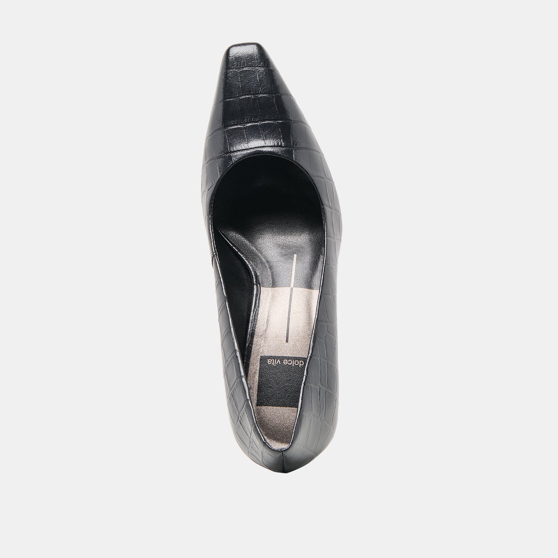 Briona Noir Croco Embossed Leather Heels
