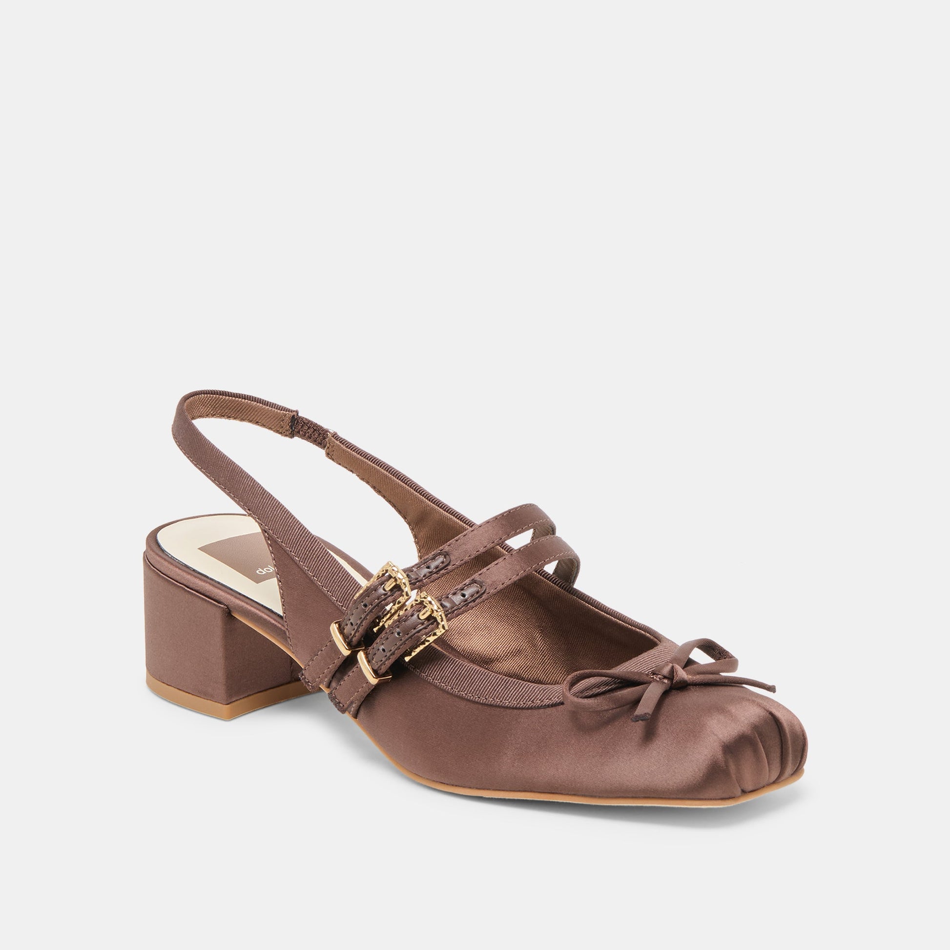 Loris Mahogany Satin Heels