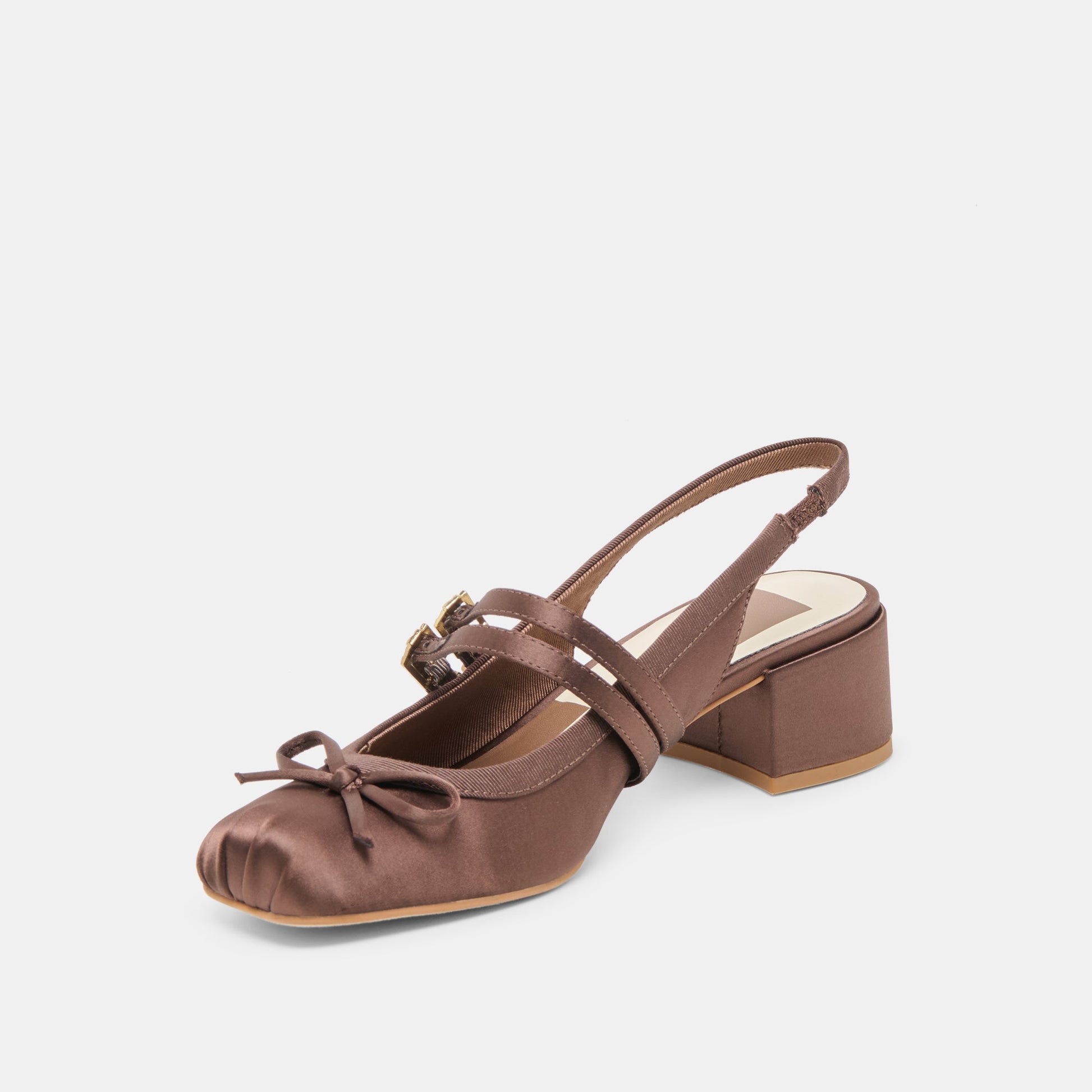 Loris Mahogany Satin Heels