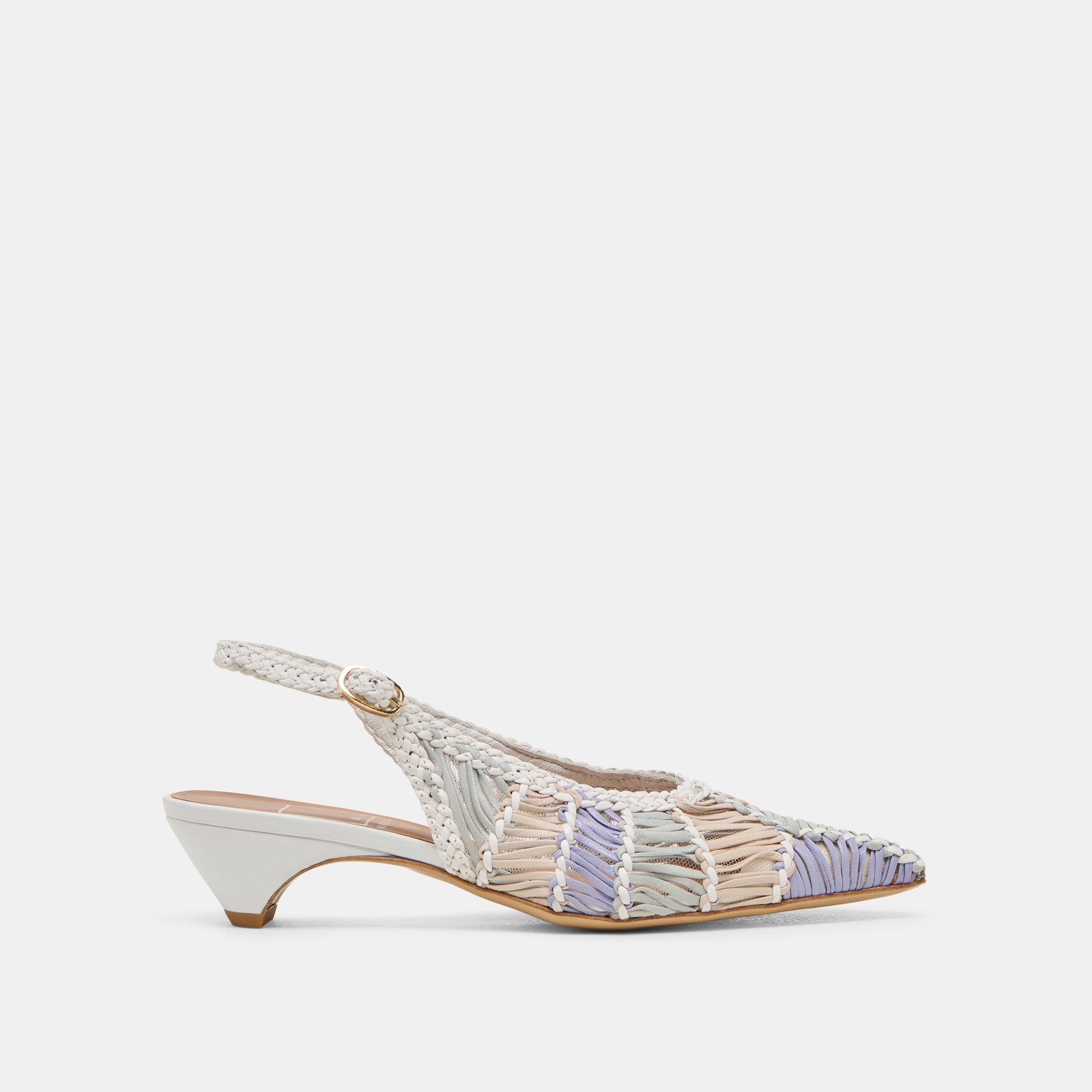 Dafney White Multi Woven Leather Heels
