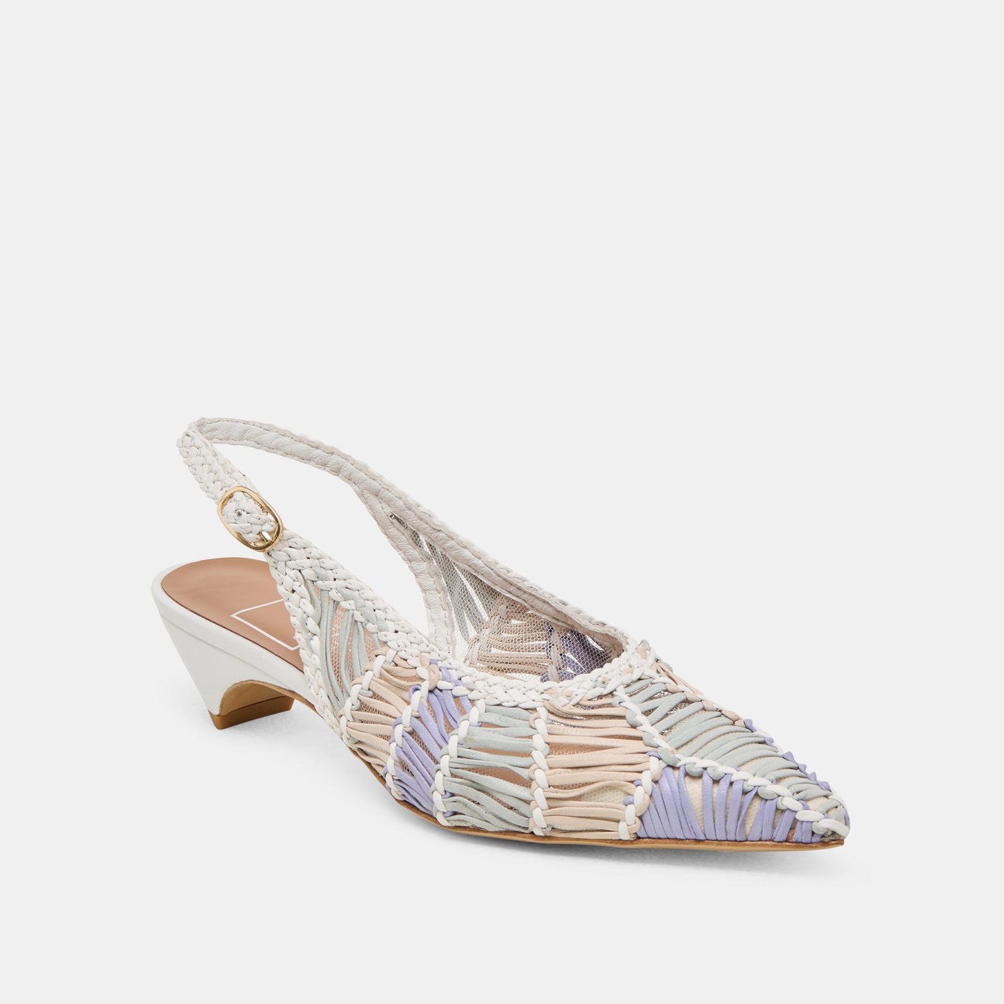 Dafney White Multi Woven Leather Heels